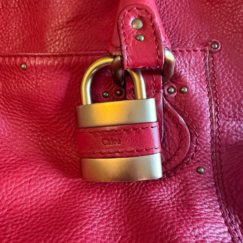 CHLOE l Authentic Red Leather PADDINGTON l Shopper Tote Handbag - Picture 5 of 12